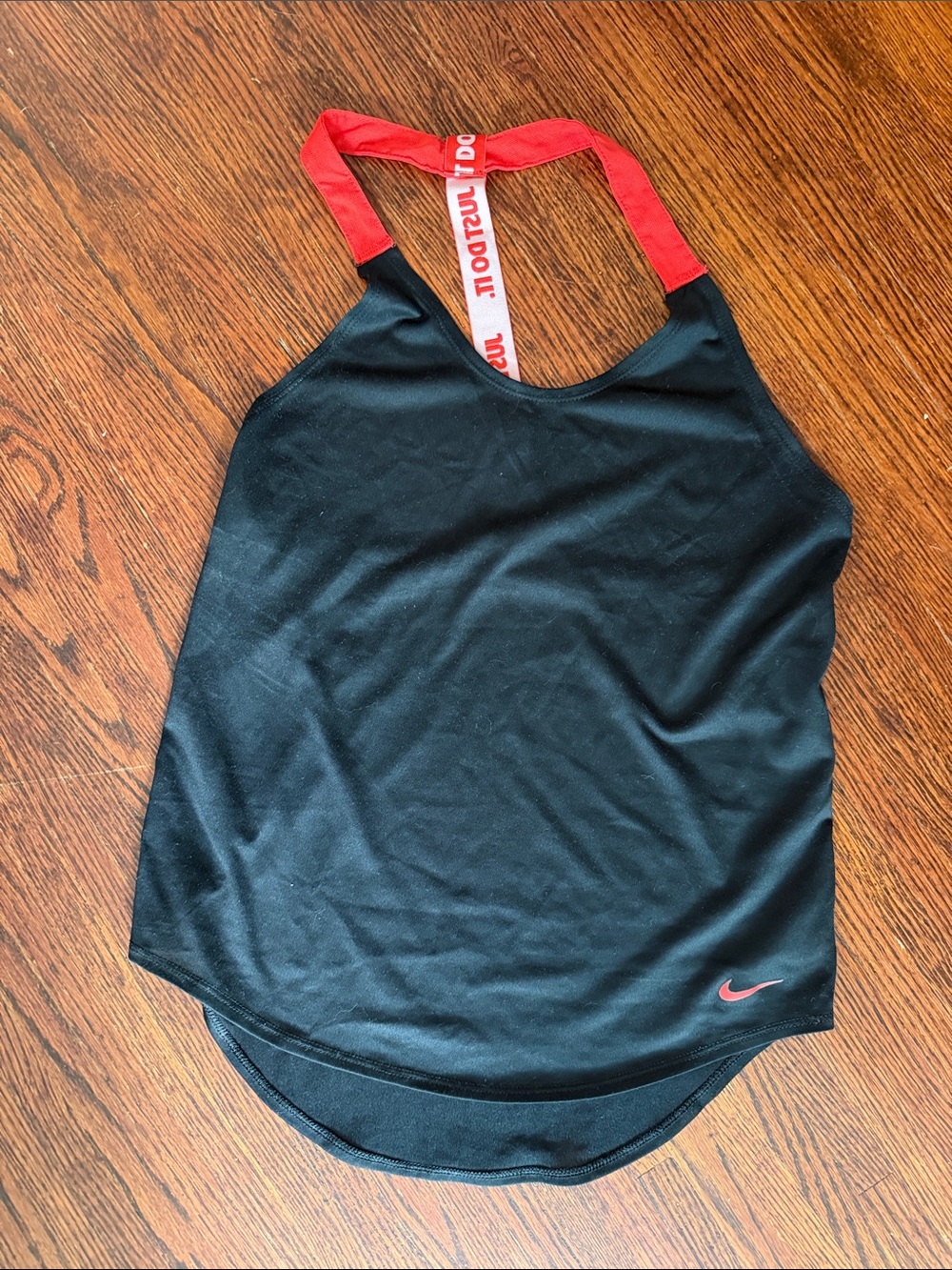 Nike Black Tank Top with Red Straps and Swoosh